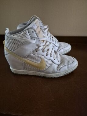 Nike Women's White and Gold High-Top Wedge Sneakers